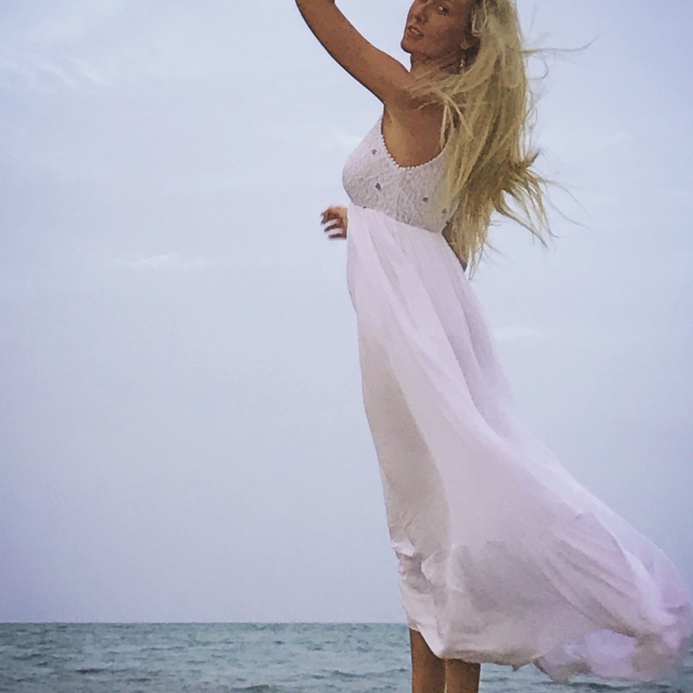 Scandal Italy White with rose gold sequins Maxi